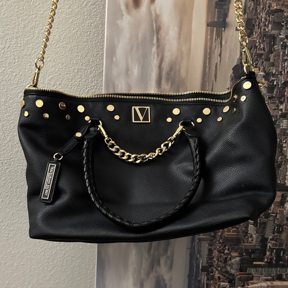 Victoria's Secret Black and Gold Studded Shoulder Bag